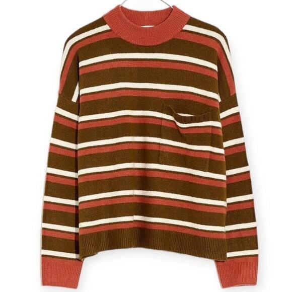 Madewell Redmond Mock Neck Pocket fall winter Sweater in Stripe Size Small - Picture 3 of 14